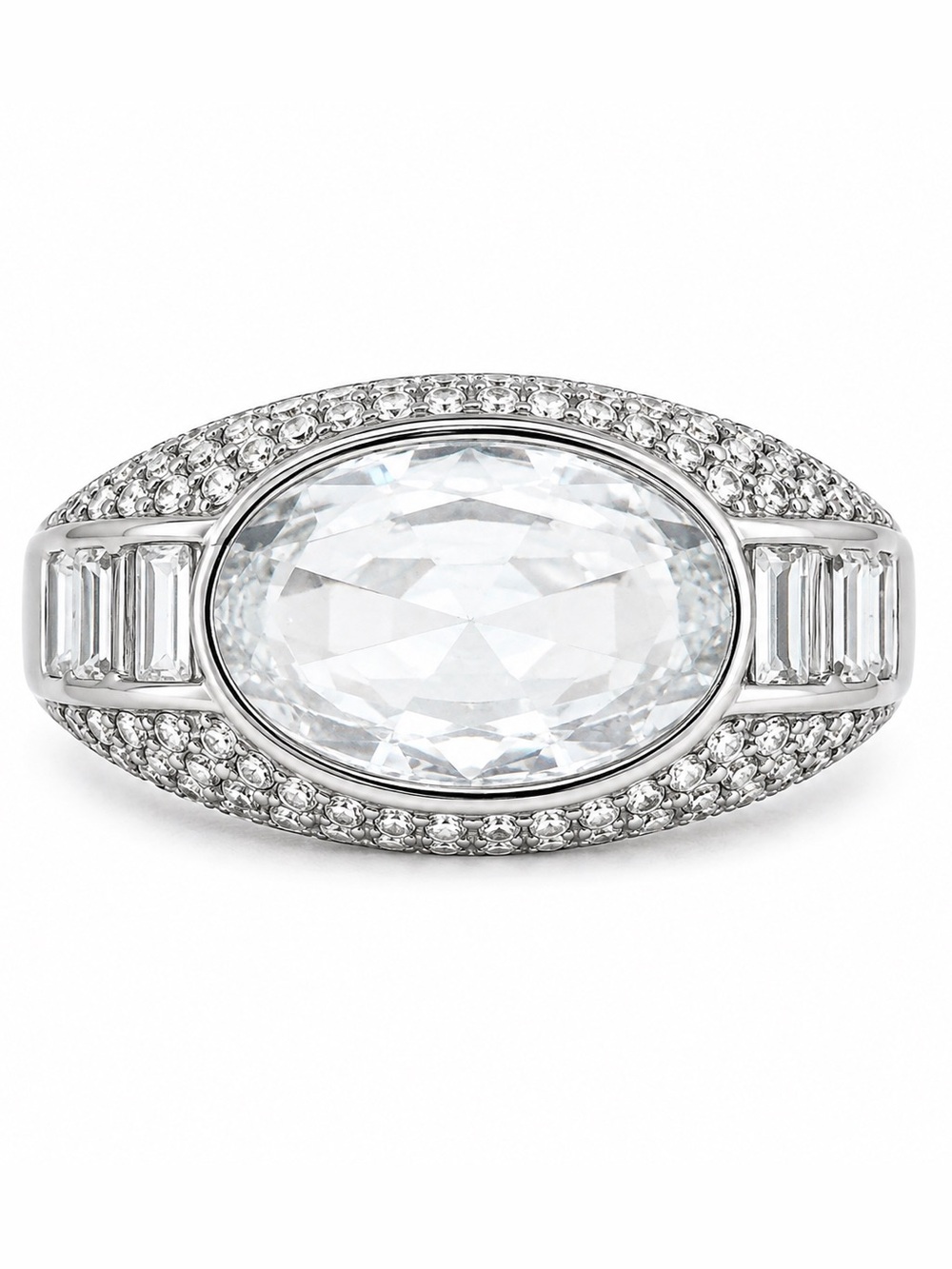 Bomb Party Oval Cocktail Ring Baguette Pave Crystal Size 8 Statement New